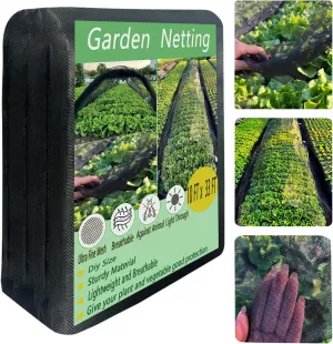 Thicker 10x33FT Garden Mesh Netting,Black Ultra Fine Garden Netting Covers,Plant Row Cover Barrier Net for Animals,Plant Protection Net for Vegetable Fruits Flowers Crops Blueberry
