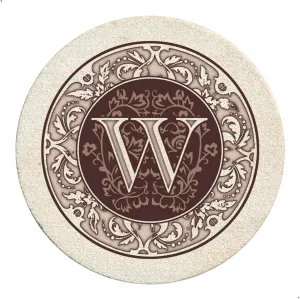 Thirstystone Monogram Letter W Absorbent Sandstone Coaster 4-Pack Made in The USA Decorative, Absorbent, Easily Wipes Clean