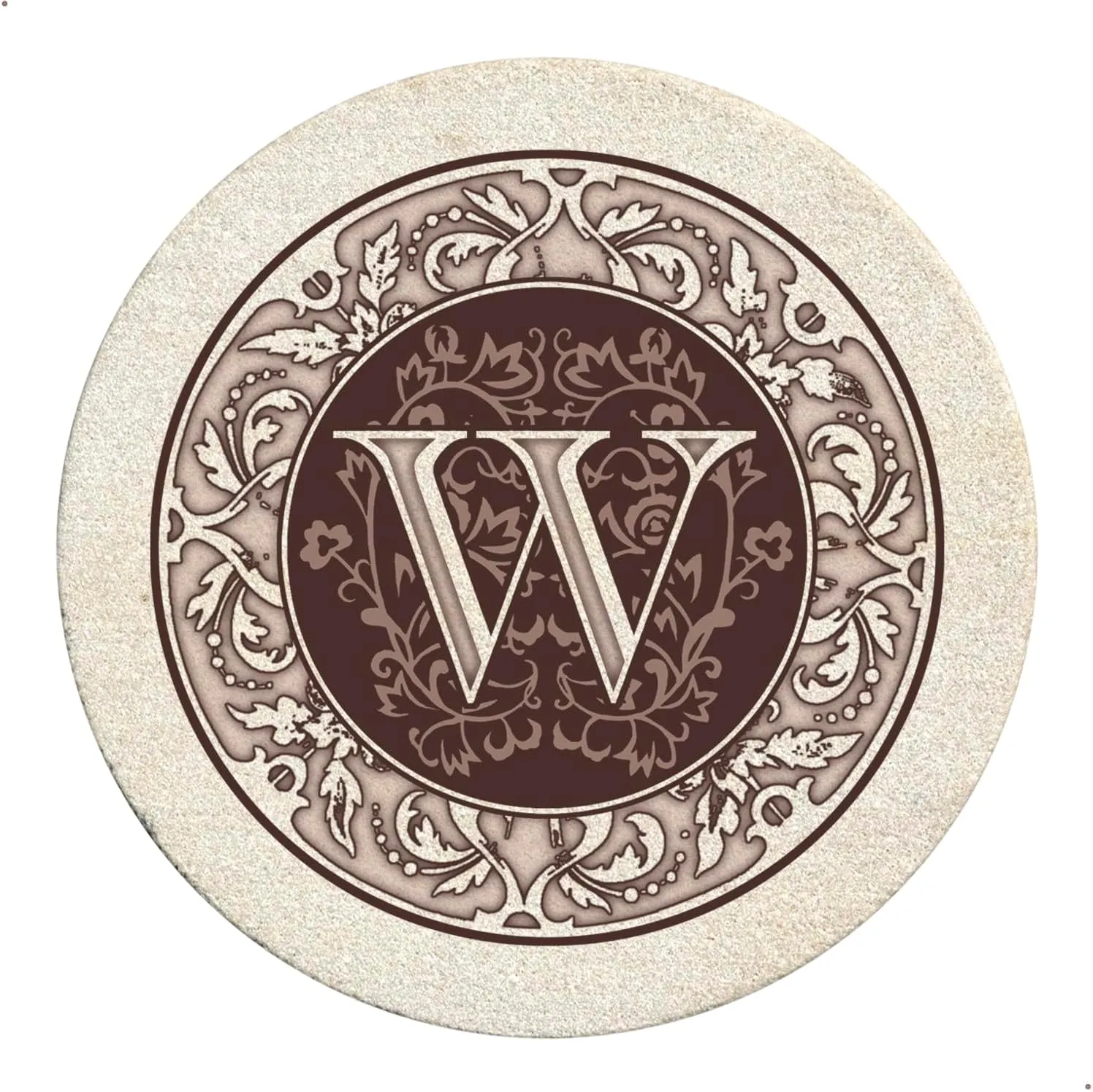 Thirstystone Monogram Letter W Absorbent Sandstone Coaster 4-Pack Made in The USA Decorative, Absorbent, Easily Wipes Clean