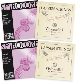 Thomastik-Infeld Spirocore Tungsten and Larsen Cello Set - Cello Strings 4/4 Full Set - Larsen A and D - Spirocore Tungsten Wound G and Single C String - Made in Vienna - Solo