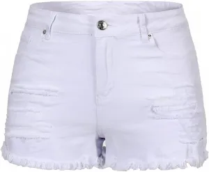 THUNDER STAR Women Mid Rise Ripped Stretchy Jeans Shorts Frayed Raw Hem Casual Denim Shorts