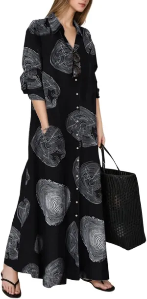 TIAFORD Women's Casual Button Down Cotton Linen Maxi Dress Long Sleeve Lapel Loose Plus Size Shirt Dresses with 2 Pockets