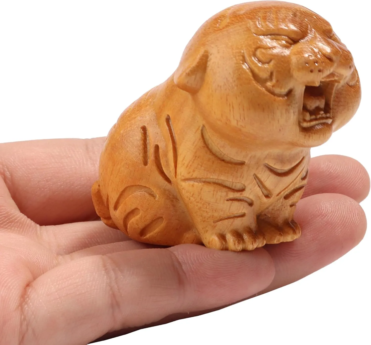 Tiger Wooden Figurine,Miniature Wood Gift Handmade Art Carved Small Animal Statue,Desk Decoration Lovely Gift Home Decor Table Living Room Bedroom Desktop Bookshelf Garden Decoration
