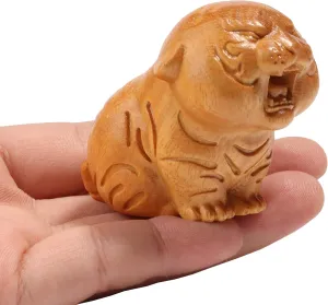 Tiger Wooden Figurine,Miniature Wood Gift Handmade Art Carved Small Animal Statue,Desk Decoration Lovely Gift Home Decor Table Living Room Bedroom Desktop Bookshelf Garden Decoration
