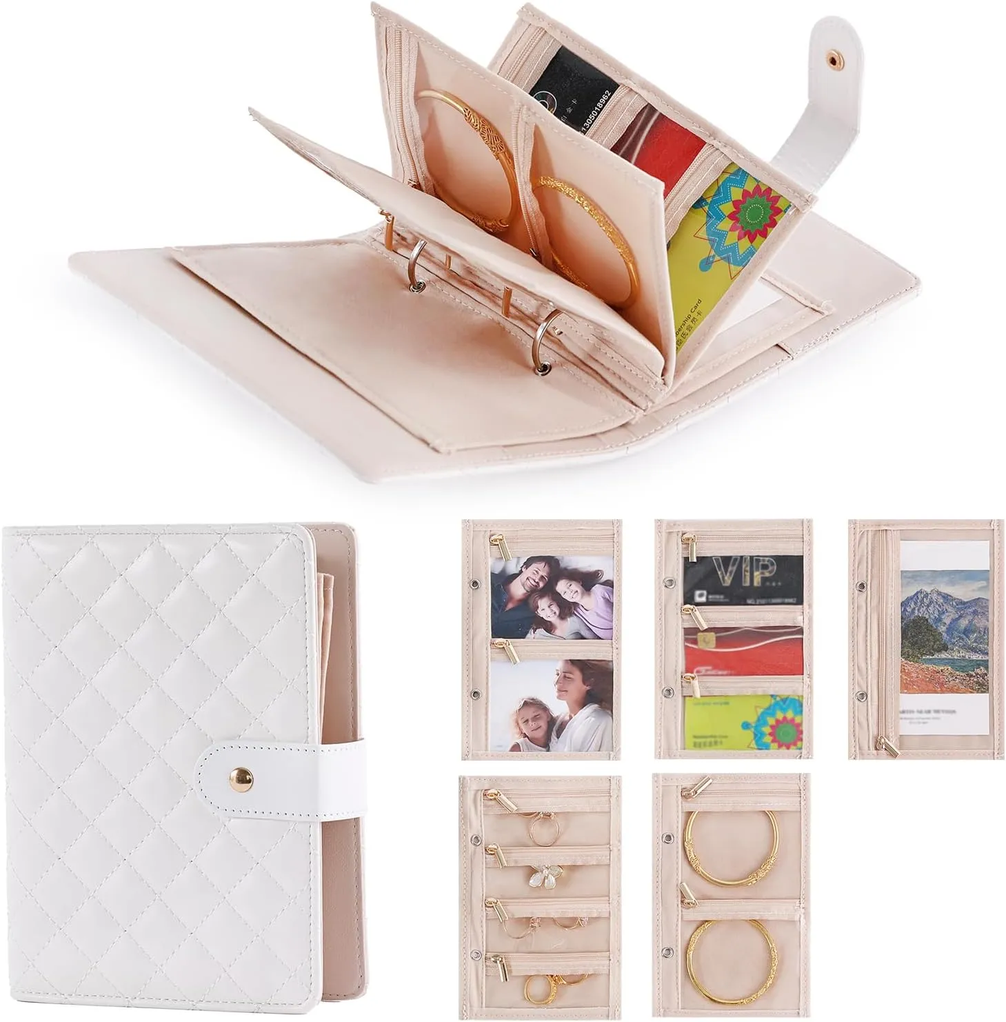 Tiita Travel Jewelry Organizer Case, Velvet Jewelry Pouches Bags with Zipper, Travel Jewelry Holder for Rings,Necklace,Earrings,or Travel Gifts for Women（Cream）
