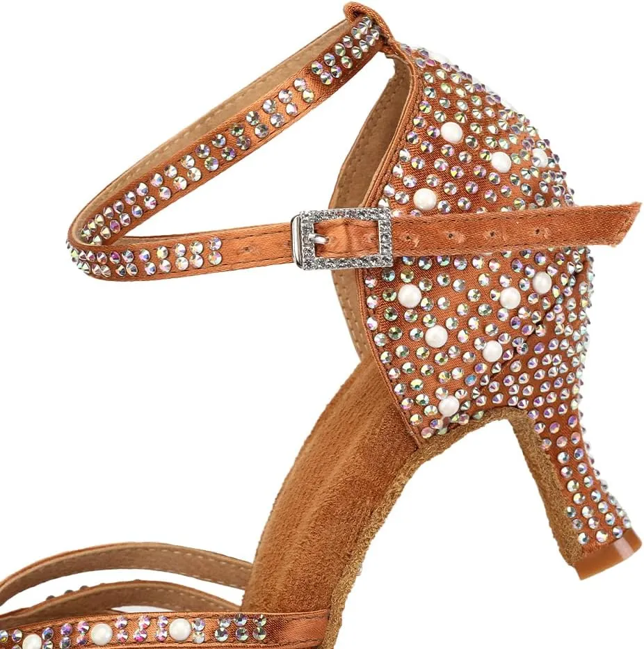 TINRYMX Women Latin Dance Shoes Rhinestones Sparkly Ballroom Salsa Performance Party Dancing Heels,Model-L432/L506