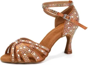 TINRYMX Women Latin Dance Shoes Rhinestones Sparkly Ballroom Salsa Performance Party Dancing Heels,Model-L432/L506