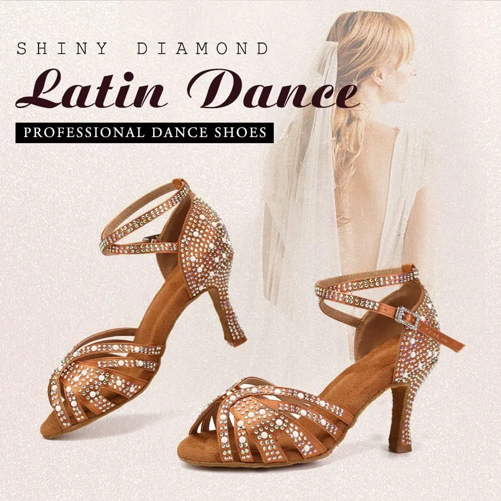 TINRYMX Women Latin Dance Shoes Rhinestones Sparkly Ballroom Salsa Performance Party Dancing Heels,Model-L432/L506