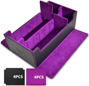 Tombert Premium Card Storage Box for MTG & PTCG, Large Capacity with 4 Dividers & Inserts, 1600  Card Leather Commander Case, Magnetic Closure Holder (Black&Purple)