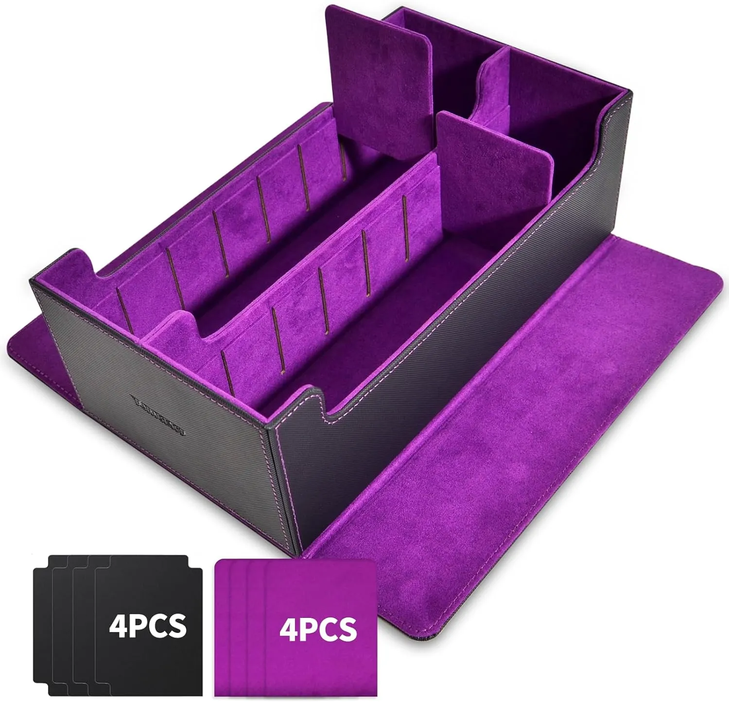 Tombert Premium Card Storage Box for MTG & PTCG, Large Capacity with 4 Dividers & Inserts, 1600  Card Leather Commander Case, Magnetic Closure Holder (Black&Purple)