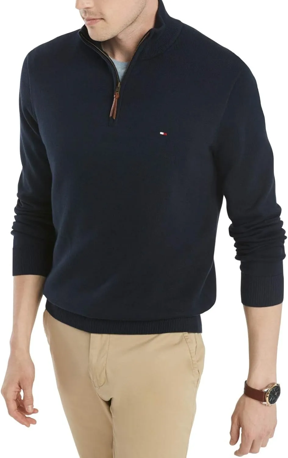 Tommy Hilfiger Men's Long Sleeve Cotton Quarter Zip Pullover Sweater