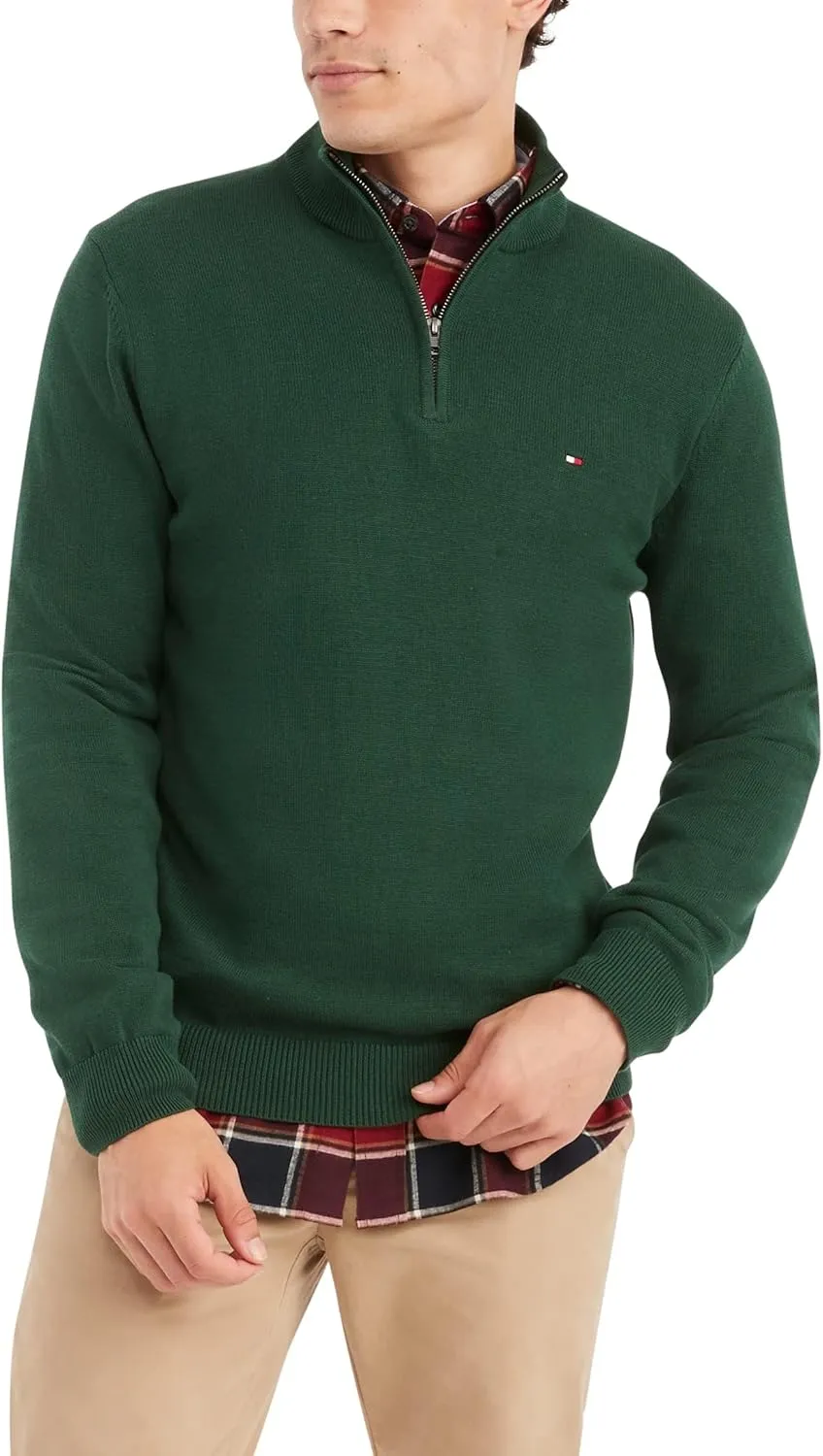 Tommy Hilfiger Men's Long Sleeve Cotton Quarter Zip Pullover Sweater