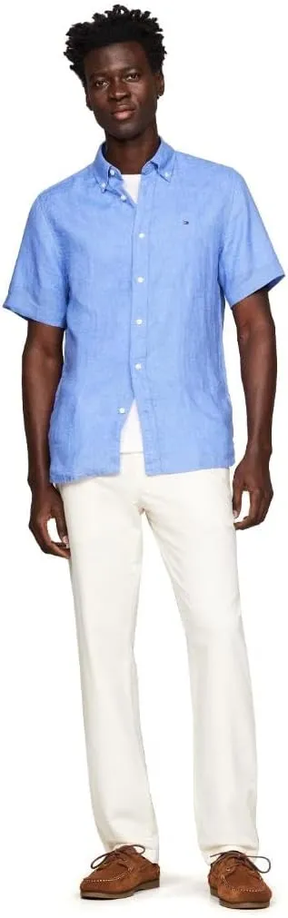 Tommy Hilfiger Men's Short Sleeve Casual Linen Button Down Shirts in Regular Fit
