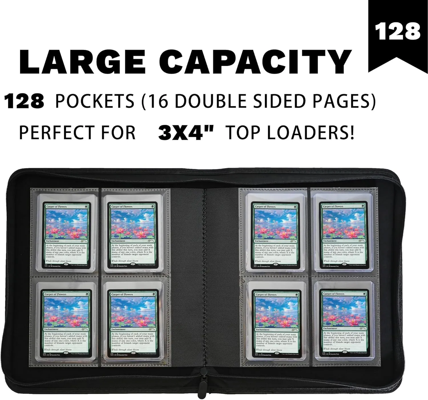 Toploaders Binder,Holds 128 Top Loaders,4 Pocket Top Loader Binder for 3" x 4"Rigid Cards,Double Sided Card Binder Abulm in 3"x4"Toploaders for Trading Cards