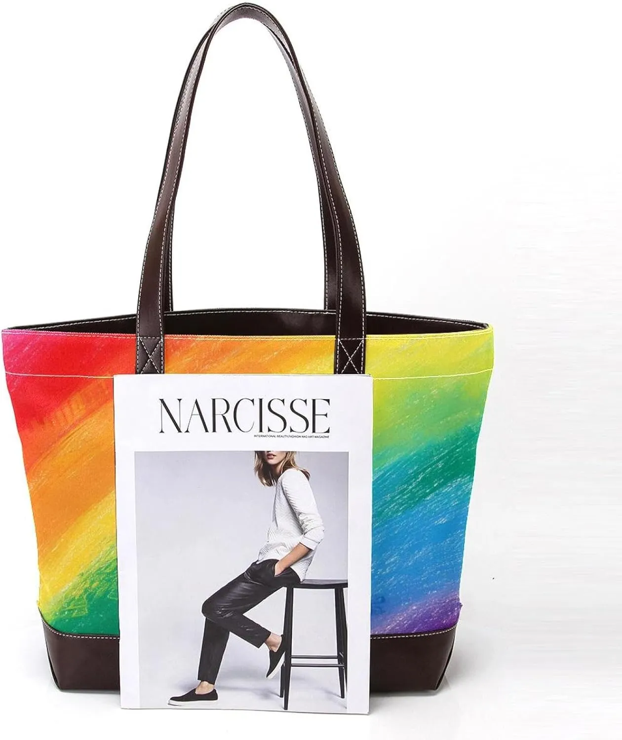 Tote Bag, Large Tote Bag, Tote Bag with Zipper, Rainbow Modern Abstract Minimalist Pattern, Tote Bag for Work