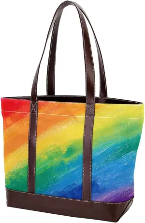 Tote Bag, Large Tote Bag, Tote Bag with Zipper, Rainbow Modern Abstract Minimalist Pattern, Tote Bag for Work