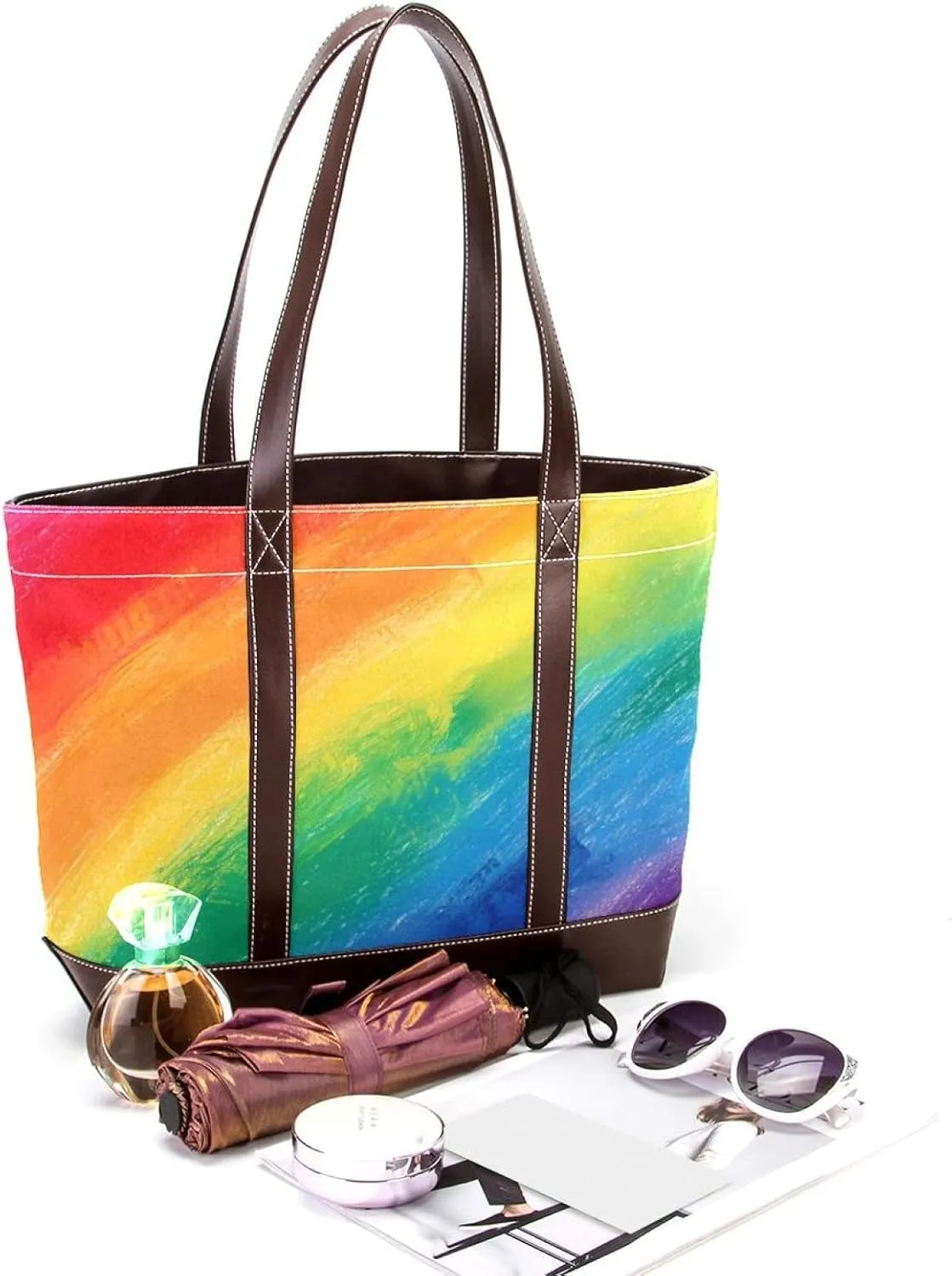 Tote Bag, Large Tote Bag, Tote Bag with Zipper, Rainbow Modern Abstract Minimalist Pattern, Tote Bag for Work