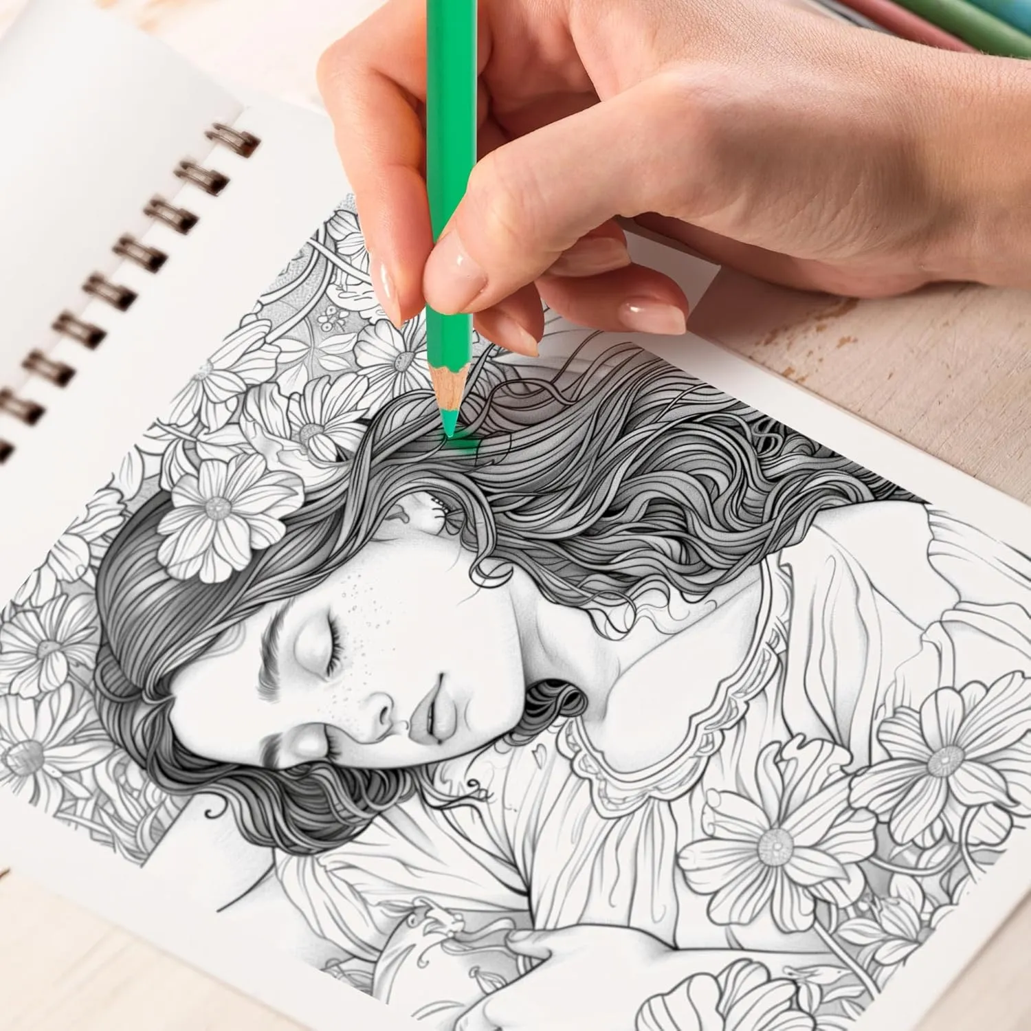 TPLHOUSE Carefree Hippies Coloring Book Spiral Bound for Adults and Women, Premium Cover, 30 Happy Coloring Pages of Hippie Lifestyle for Stress Relief and Relaxation