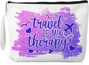 Travel Is My Therapy Makeup Bag, Funny Cosmetic Bag for Traveler, Travel Gifts for Women, Travel Agent Gifts for Friend, Vacation Cosmetic Bag for Besties Therapist