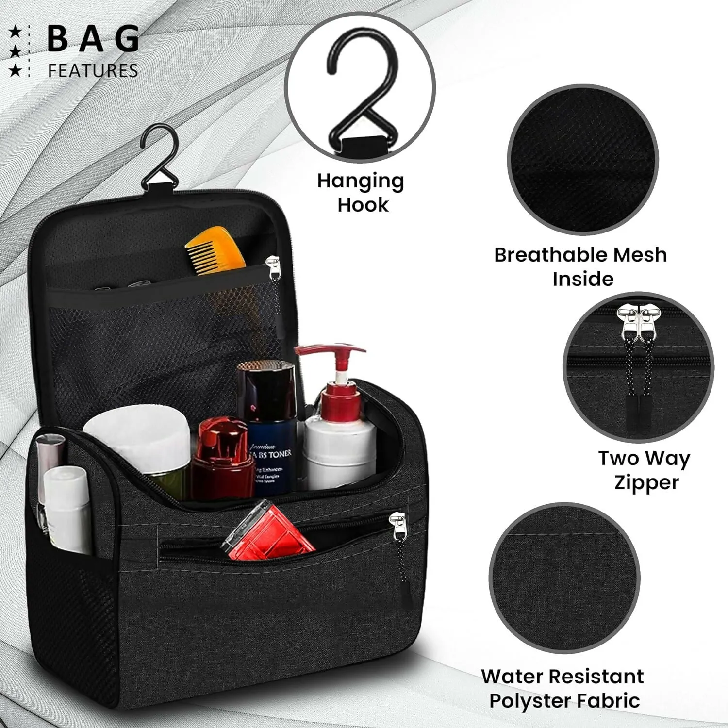 Travel Makeup & Toiletry Organizer Bag (Black)
