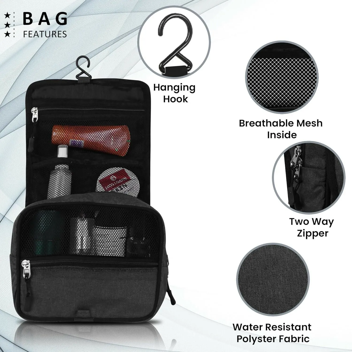 Travel Makeup & Toiletry Organizer Bag (Black)