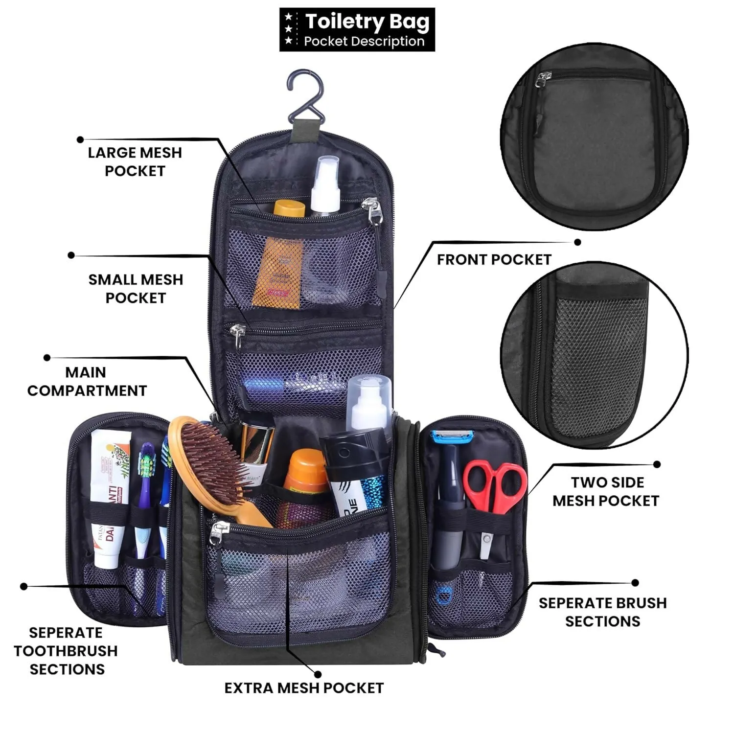Travel Makeup & Toiletry Organizer Bag (Black)