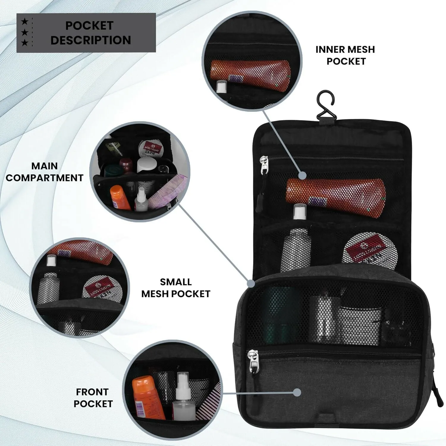 Travel Makeup & Toiletry Organizer Bag (Black)