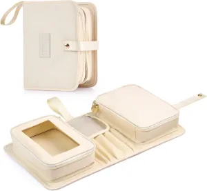 Travel Makeup Bag for Women for Cosmetics, Brushes, and Toiletries, Compact and Portable Makeup Organizer, Large Capacity Storage Cosmetic Bag for Business, Vacation, or Weekend Traveling (Ivory)