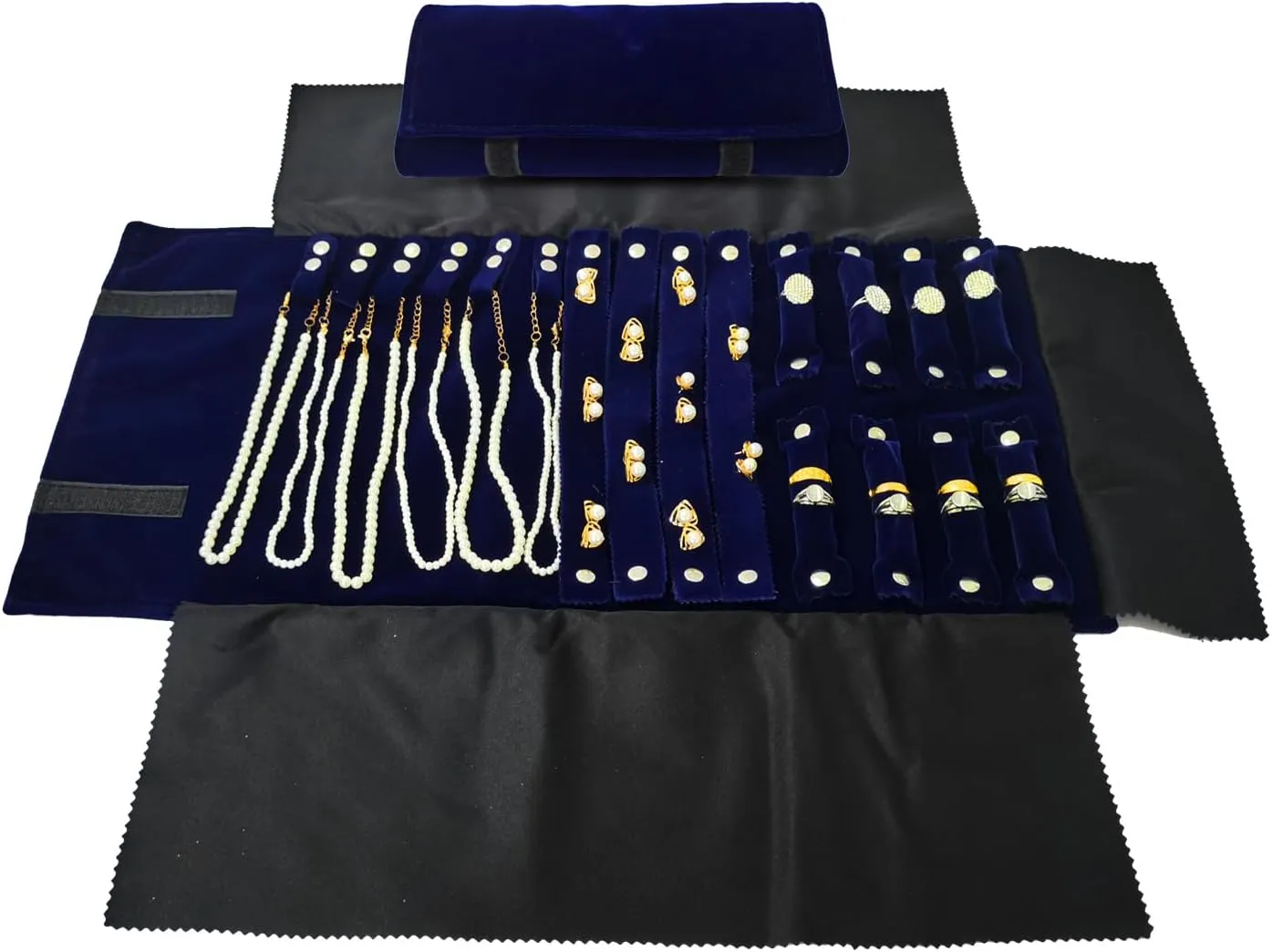 Travel Roll Bag Jewelry Display Storage Organizer Multi-function Velvet Pouch (Blue)
