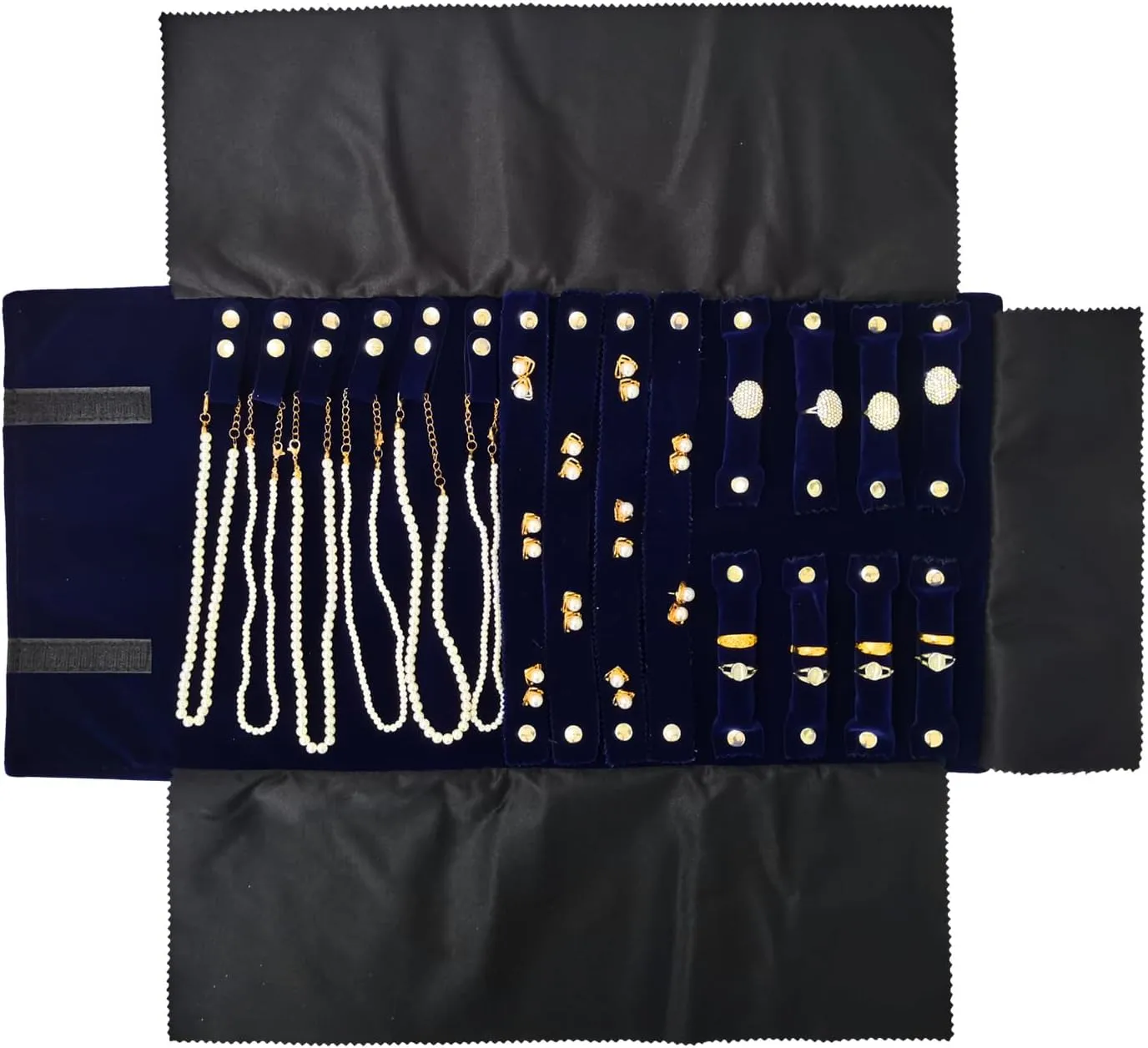 Travel Roll Bag Jewelry Display Storage Organizer Multi-function Velvet Pouch (Blue)