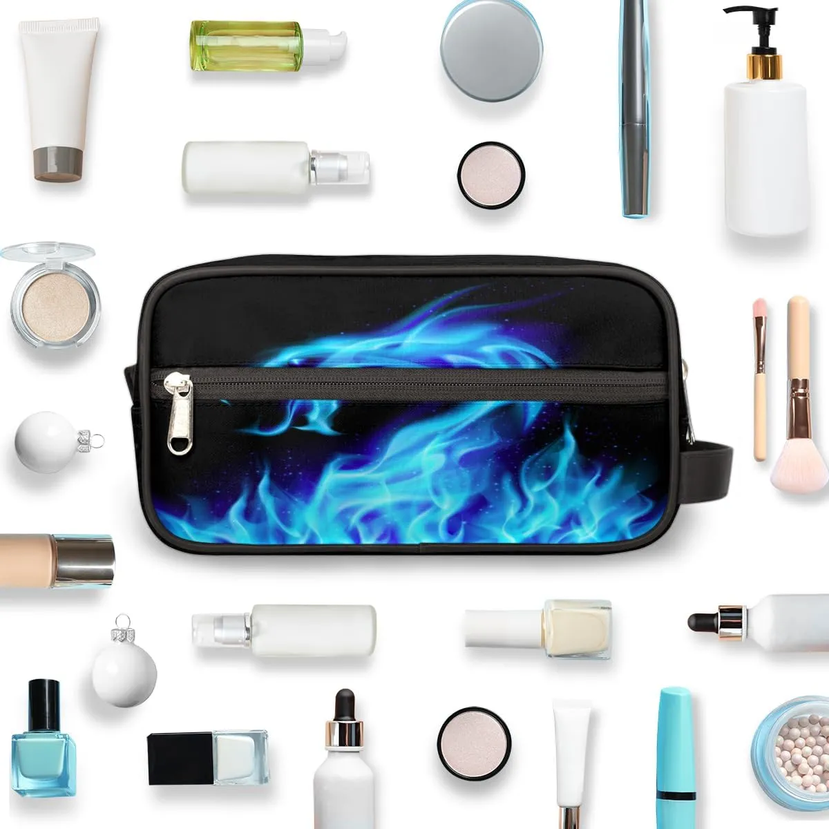 Travel Toiletry Bag for Boys Men, Waterproof Hanging Dopp Kit for Women, Shaving Bag with Large Capacity for Travel,Sports Shower (Fire Dragon Blue)