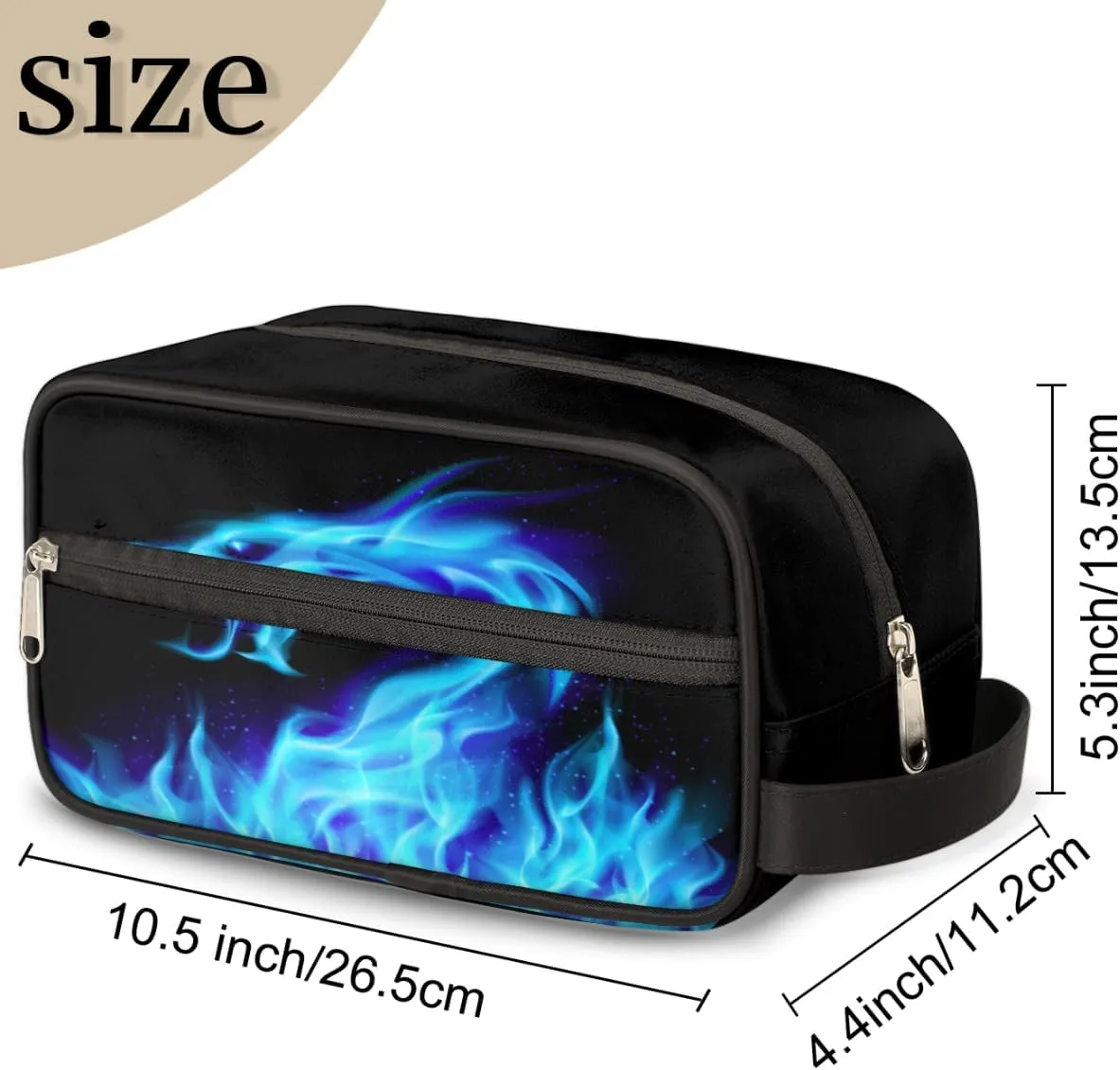 Travel Toiletry Bag for Boys Men, Waterproof Hanging Dopp Kit for Women, Shaving Bag with Large Capacity for Travel,Sports Shower (Fire Dragon Blue)