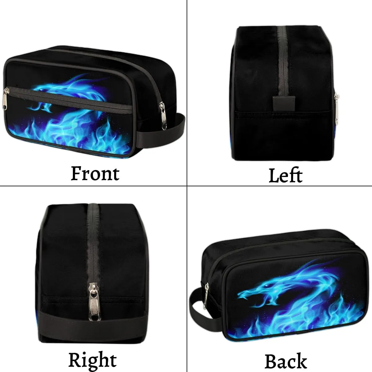 Travel Toiletry Bag for Boys Men, Waterproof Hanging Dopp Kit for Women, Shaving Bag with Large Capacity for Travel,Sports Shower (Fire Dragon Blue)