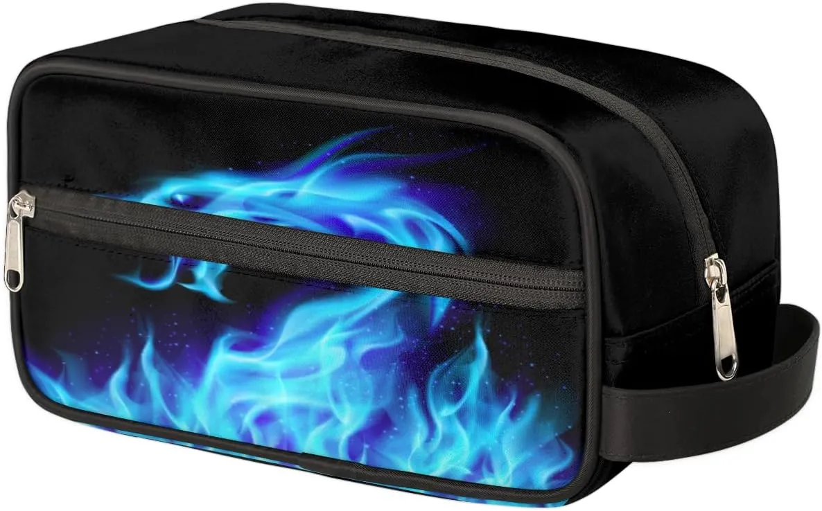 Travel Toiletry Bag for Boys Men, Waterproof Hanging Dopp Kit for Women, Shaving Bag with Large Capacity for Travel,Sports Shower (Fire Dragon Blue)