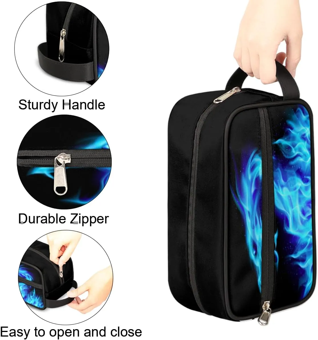 Travel Toiletry Bag for Boys Men, Waterproof Hanging Dopp Kit for Women, Shaving Bag with Large Capacity for Travel,Sports Shower (Fire Dragon Blue)