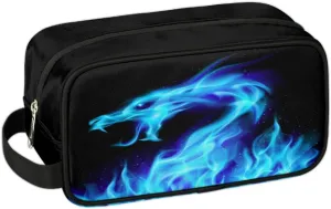 Travel Toiletry Bag for Boys Men, Waterproof Hanging Dopp Kit for Women, Shaving Bag with Large Capacity for Travel,Sports Shower (Fire Dragon Blue)