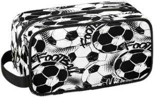 Travel Toiletry Bag for Boys, Waterproof Hanging Dopp Kit for Men, Shaving Bag with Large Capacity for Travel,Sports Shower (Black White Soccer)