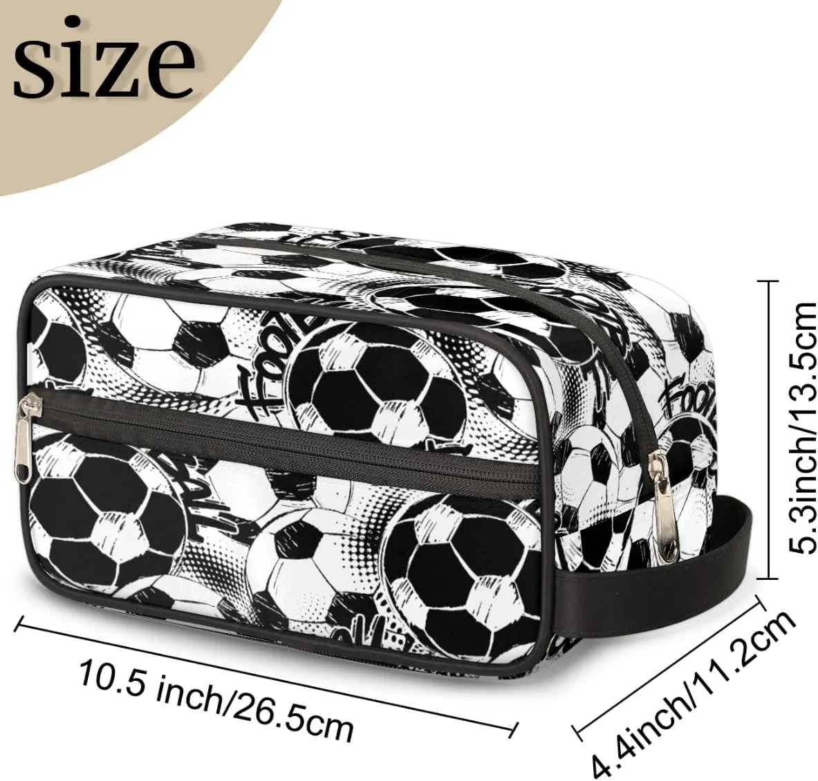 Travel Toiletry Bag for Boys, Waterproof Hanging Dopp Kit for Men, Shaving Bag with Large Capacity for Travel,Sports Shower (Black White Soccer)