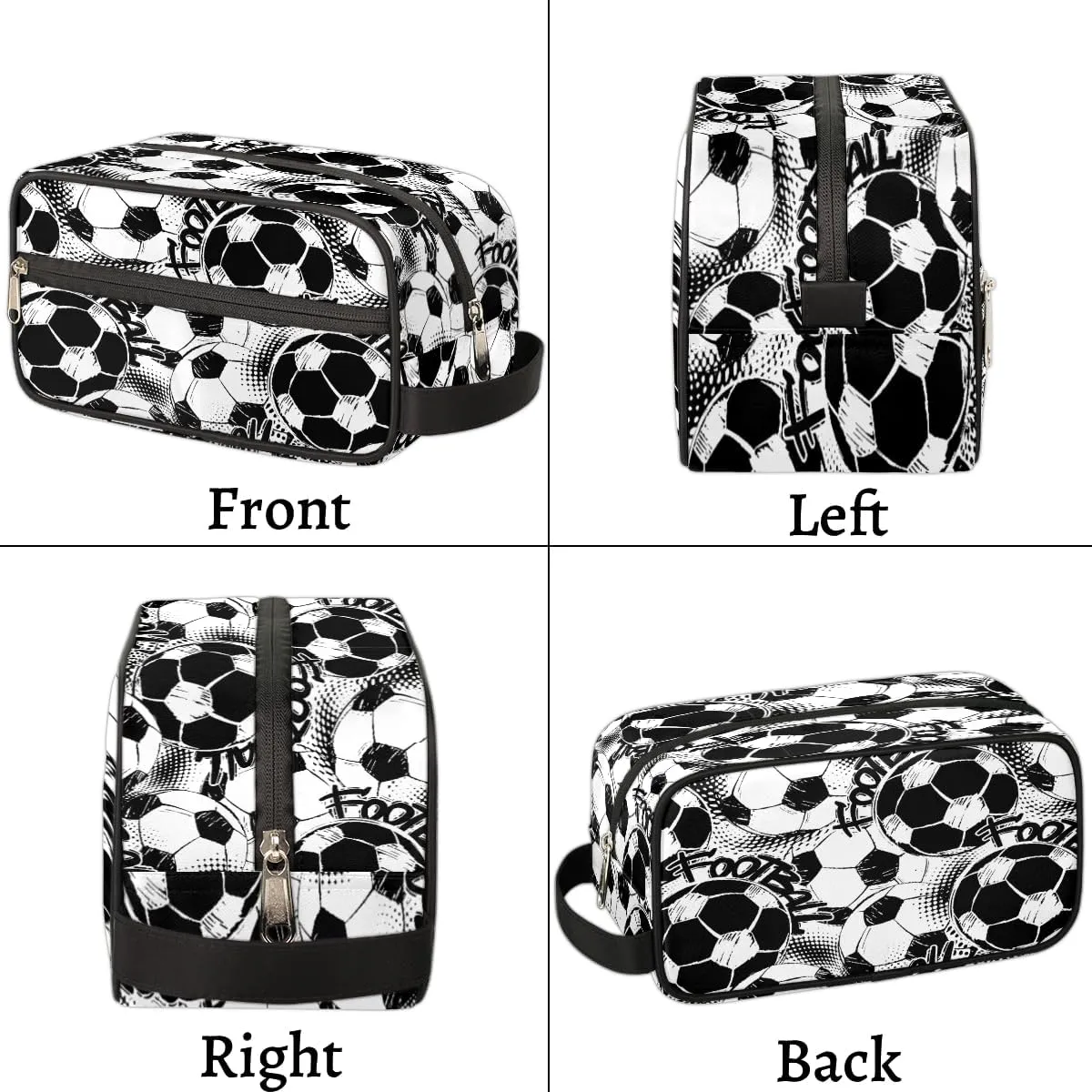 Travel Toiletry Bag for Boys, Waterproof Hanging Dopp Kit for Men, Shaving Bag with Large Capacity for Travel,Sports Shower (Black White Soccer)