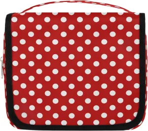 Travel Toiletry Bag for Women & Men Red White Polka Dot Hanging Cosmetic Organizer Portable Waterproof Makeup Case Make Up Bag with Compartments Travel Essentials for Bathroom Shower