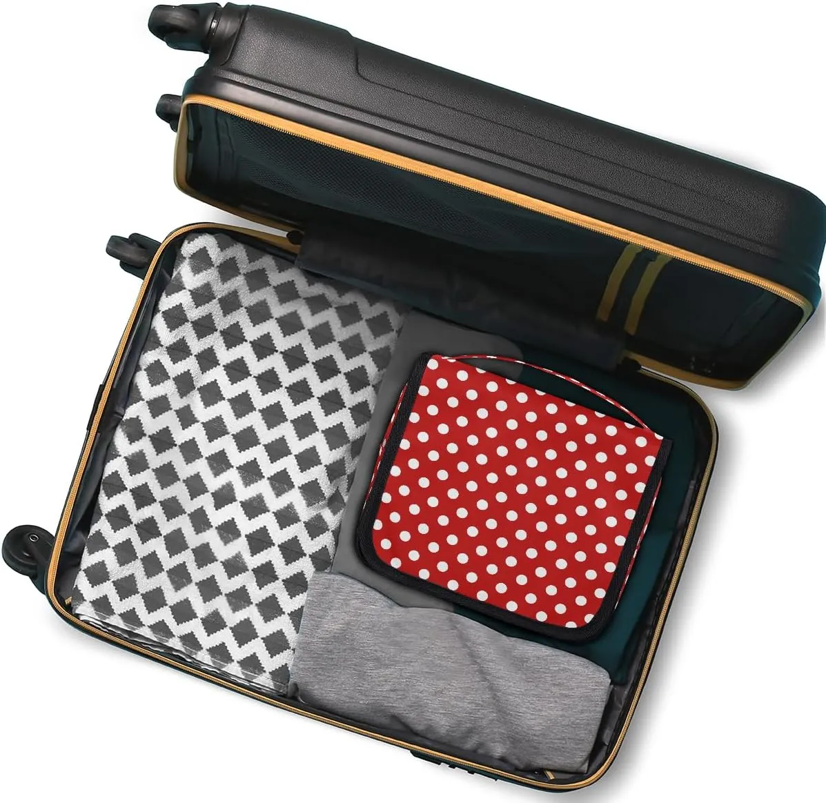 Travel Toiletry Bag for Women & Men Red White Polka Dot Hanging Cosmetic Organizer Portable Waterproof Makeup Case Make Up Bag with Compartments Travel Essentials for Bathroom Shower