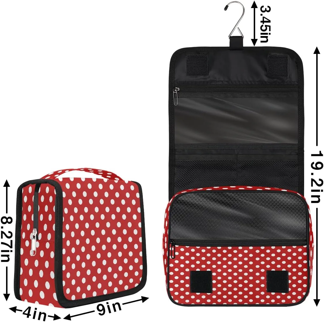 Travel Toiletry Bag for Women & Men Red White Polka Dot Hanging Cosmetic Organizer Portable Waterproof Makeup Case Make Up Bag with Compartments Travel Essentials for Bathroom Shower
