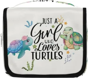 Travel Toiletry Bag for Women Girls with Hanging Hook Cute Teal Green Turtle Ocean Animal Nautical Makeup Cosmetic Bag Organizer Travel Bag for Toiletries Essentials Accessories, Large Size