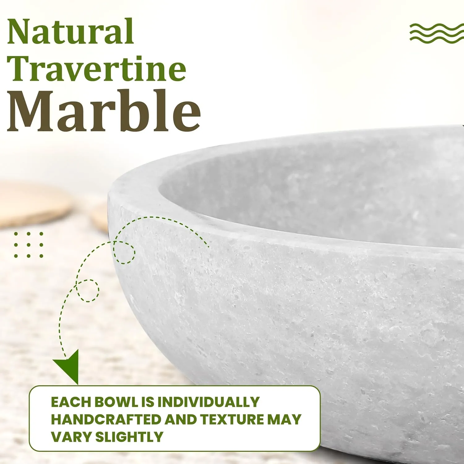Travertine Decorative Bowl - 7.8” Diameter & 2” Height - Key Bowl for Entryway Table - Organic Modern Centerpiece - White/Gray