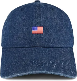 Trendy Apparel Shop US American Flag Small Embroidered 100% Cotton Denim Cap Dad Hat