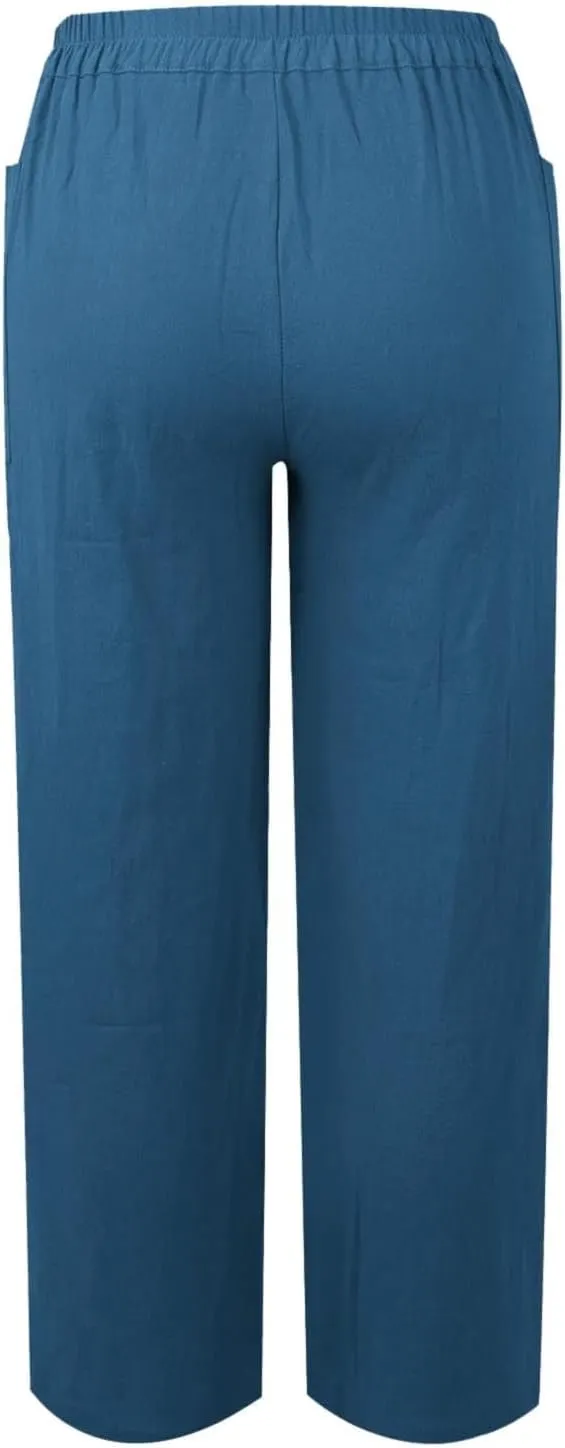 Trendy Button-Fly Straight Leg Pants for Women 2024 Spring Cotton Linen High Waist Lounge Slacks Plus Size Solid Casual Pants