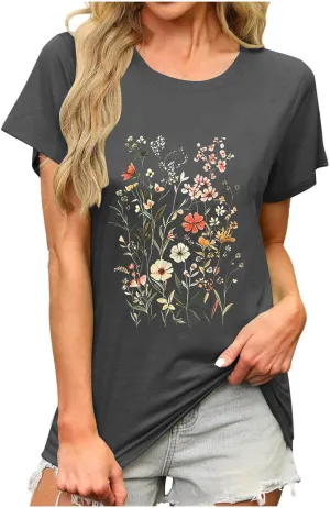 Trendy Tops for Women 2025 Basic V Neck Solid Floral Shirts Dressy Casual Short Sleeve Tunics Summer Vacation Blouses