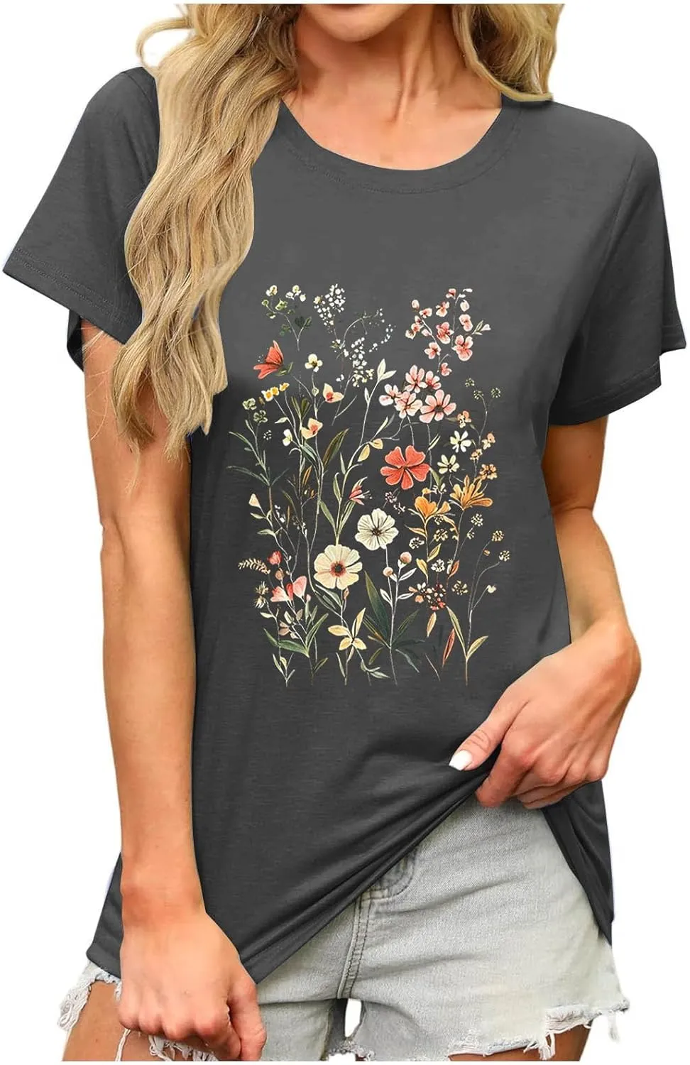 Trendy Tops for Women 2025 Basic V Neck Solid Floral Shirts Dressy Casual Short Sleeve Tunics Summer Vacation Blouses
