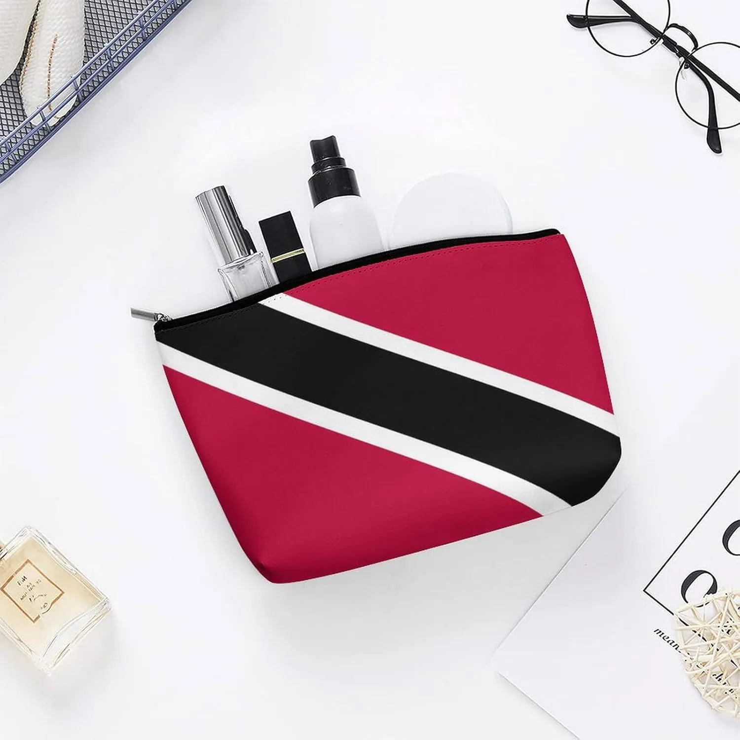 Trinidad Tobago Flag Compact Makeup Organizer Travel Cosmetic Bag for Women