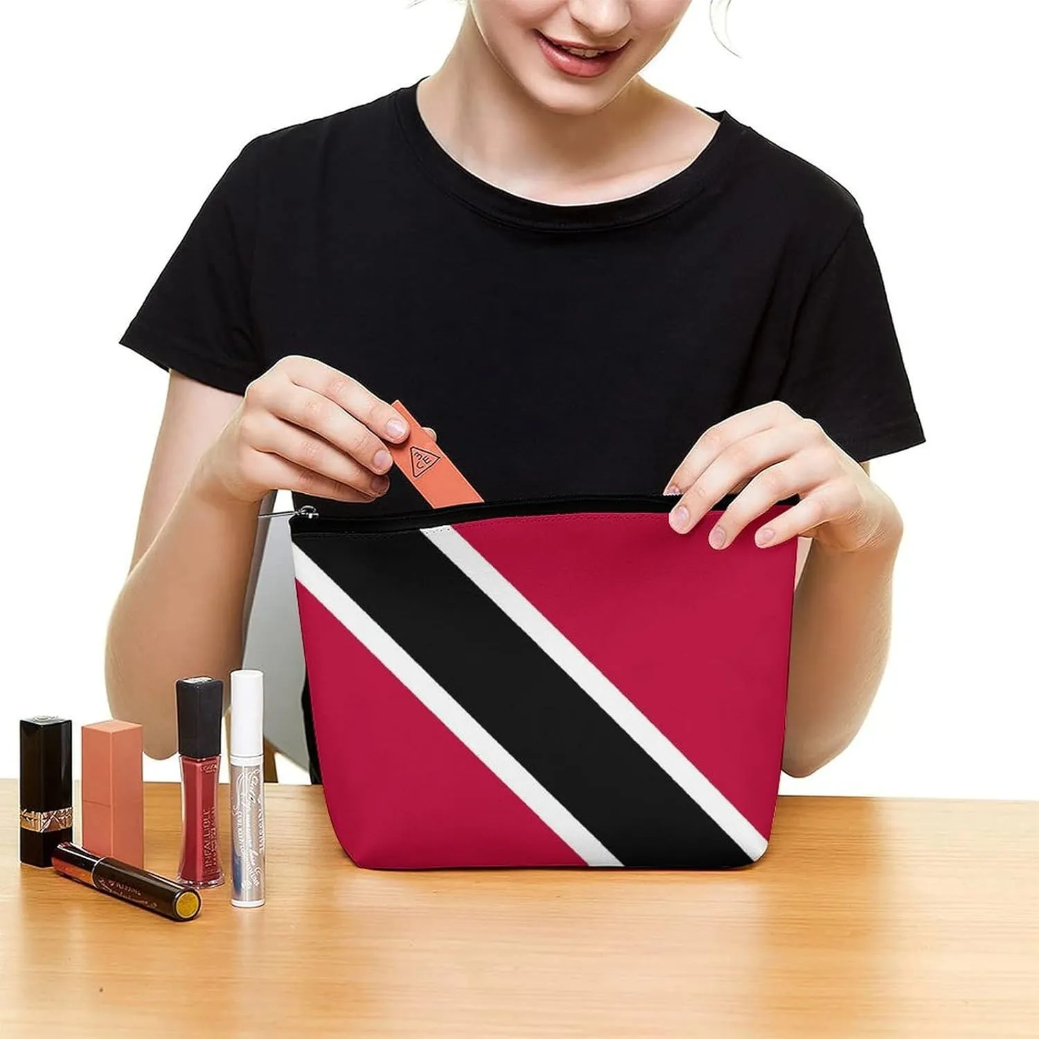 Trinidad Tobago Flag Compact Makeup Organizer Travel Cosmetic Bag for Women